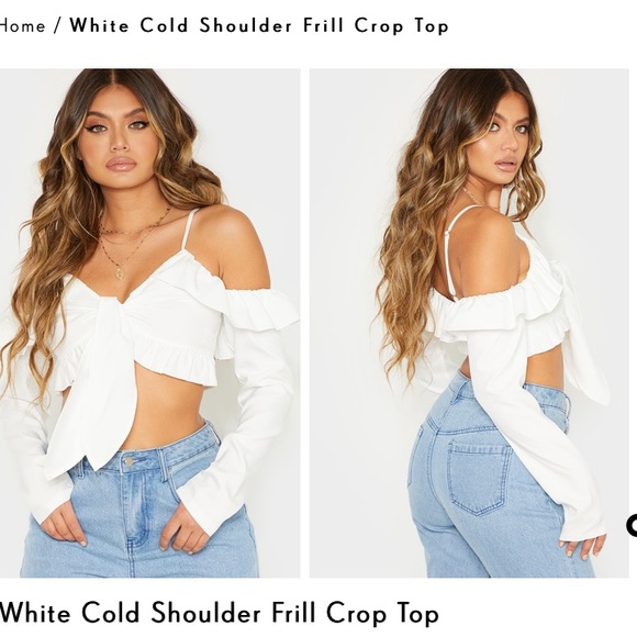 Pretty little thing White Cold Shoulder Frill Top - Picture 1 of 2
